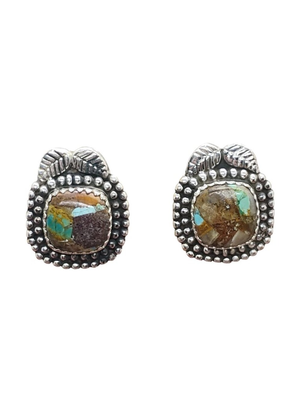 Southwest Sterling Silver Royston Turquoise Earrings Square Stones